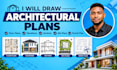 draw architectural floor plans, elevations, sections, site plans and permit plan