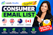 build targeted consumer email lists for USA UK australia and canada