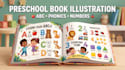 illustrate preschool educational books with fun learning characters