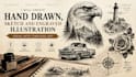 create hand drawn, sketch and engraved illustration