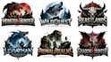 design monster hunter, creature and adventure logo