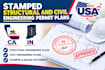 stamped structural and civil engineering permit plans ca, in