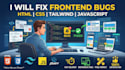 fix frontend bugs, HTML, CSS, js, responsive design issues