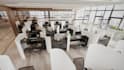 design office interior, workspace and 3d renderings