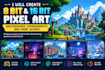 create 8 bit and 16 bit pixel art backgrounds, environments and game scenes