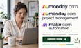 setup monday crm monday com project management monday com make com automation