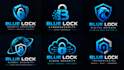 design a professional security, protection, cybersecurity, blue lock logo