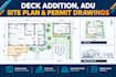 draft deck addition, adu site plan, and permit drawings