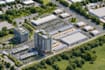 urban masterplan, commercial building development plan, site aerial view render