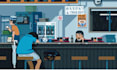 make 8bit 2d pixel art sprite sheet animation, lofi loop character, environment