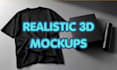 create realistic 3d apparel mockup and product packaging mockup design