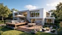 create backyard landscape rendering, deck design and real estate 3d site plan