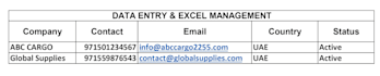 logistics data entry, excel and shipping documentation