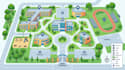 design illustrated university, school, campus and facility wayfinding map