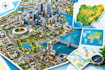 unique draw city map, buildings, landmark map, country map, destination map