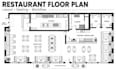design restaurant cafe 2d floor plan with kitchen, seating and layout
