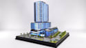 develop 3d diorama city highrise, streetscape podium,ground floor level building
