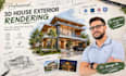 create realistic 3d house exterior rendering and architectural visualization