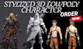 create a 3d stylized low poly retro ps1 character