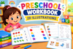illustrate preschool educational workbooks with 2d characters