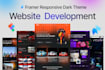 landing page development in framer website development dark theme