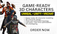 create a game ready 3d character with optimized mesh, pbr textures and rig