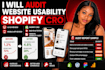 audit website usability shopify cro UI UX  bug fix testing mobile app review