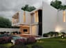 render 3d duplex villa elevation, house landscape with pool, luxury home remodel