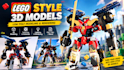 create lego style 3d models low poly modeling and rendering