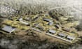 render 3d rural site plan, commercial spaces, landscape masterplan, aerial view