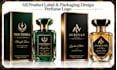 custom luxury perfume label, logo, cosmetics label and box packaging design