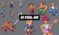 design 2d pixel art game character, 8bit 16bit sprite sheet animation