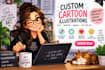 custom cartoon illustration and character