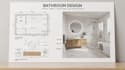 bathroom layouts, vanity cabinetry, floor plans, elevation, 3d visualization