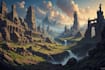 draw fantasy, post apocalyptic, background or concept art