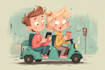 draw a cute and funny cartoon illustration