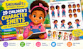 create 2d childrens book character sheets with poses and expressions