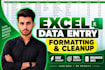 do excel data entry, formatting and spreadsheet cleanup