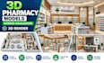 design 3d pharmacy models, interior visualisation 3d render