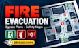 design fire evacuation diagram, egress plan, emergency exit and safety map