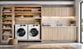 design a functional laundry room and mudroom with storage planning
