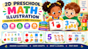 create 2d preschool math illustrations for counting numbers and early education