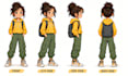 draw a hand drawn 2d character turnaround sheet for animation