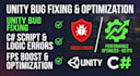 fix unity bugs, c sharp errors, and optimize game