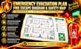 design emergency evacuation plan, fire escape diagram, map for your safety