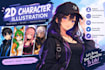 do 2d character illustration, character design 2d anime character