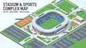 design a vector stadium map and sports complex wayfinding illustration