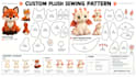 stuffed toy prototype spec sheet with plush pattern pieces and sewing guide