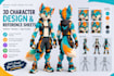 create a 3d character, 3d furry reference sheet or fursona turnaround for you
