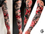 do premium trash polka design , sleeve tattoo